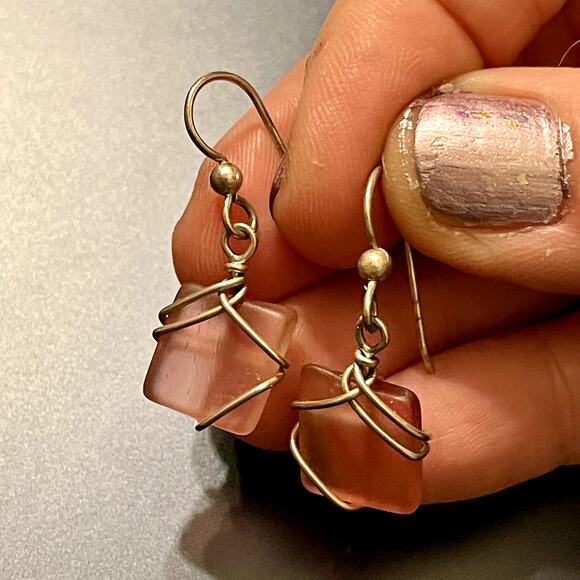 3 for $15 Clearance Light Pink Wire Wrapped Glass Earings - Picture 4 of 6